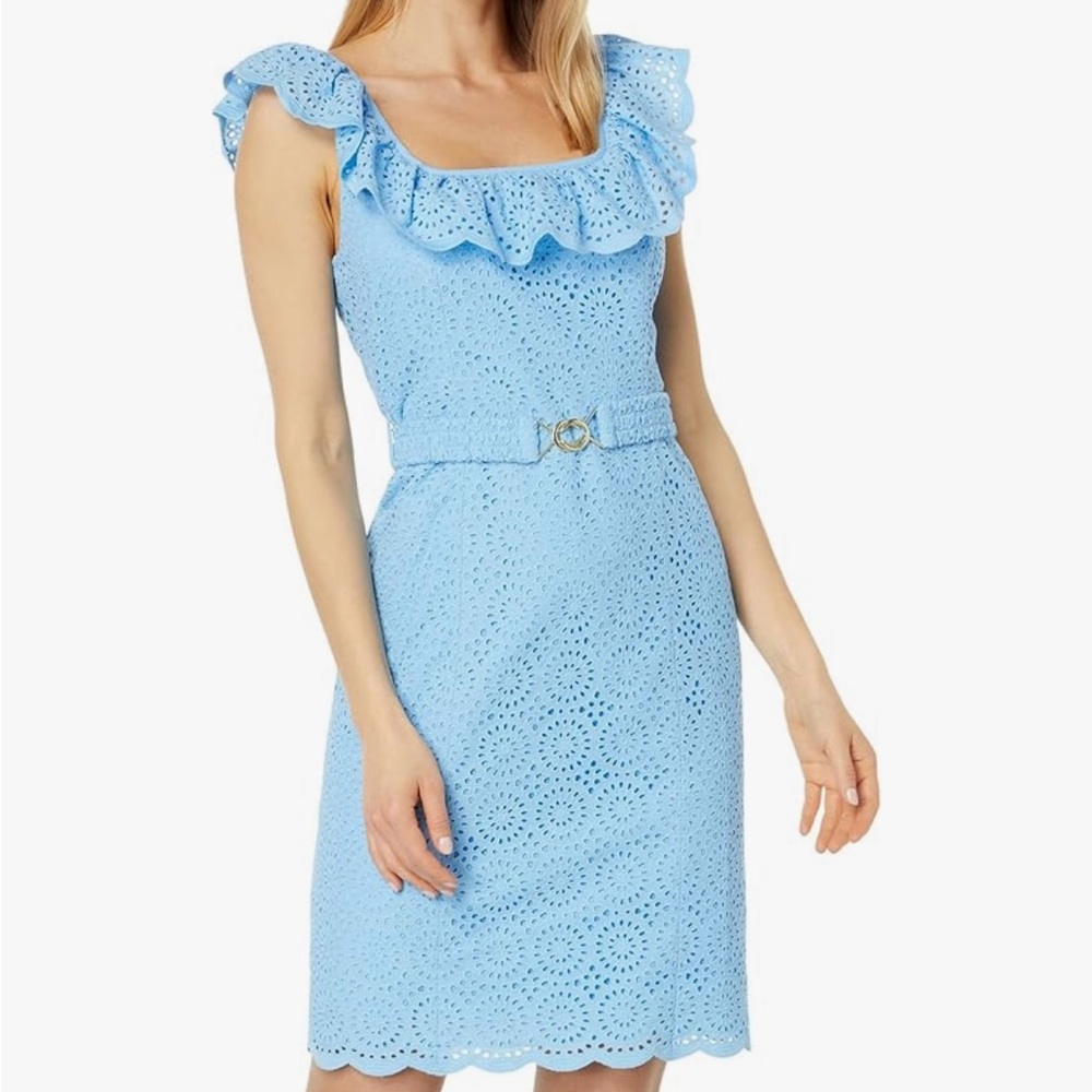 Lilly Pulitzer Ryann Eyelet Shift Dress Frenchie Blue Kaleidoscope NWT S… - Picture 5 of 14
